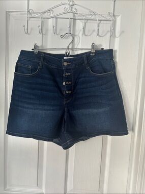 Nine West High-Rise Dark Blue Denim Shorts - Classic Button-Fly